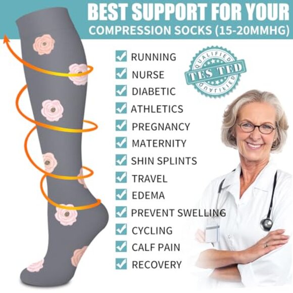 Compression Socks Athletic Sports Running Support Graduated Circulation Unisex - Picture 6 of 8